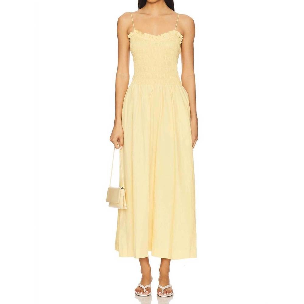 NEW SWF ruffled bodice midi dress in mellow yellow